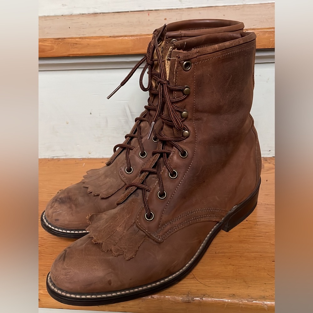 Leather lace up Laredo boots roper boots brown womens size 9M